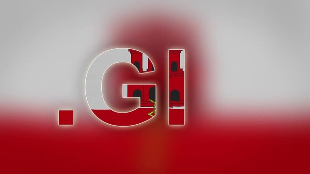 GI - internet domain of Gibraltar...Typing top-level domain ".GI" against blurred waving national flag of Gibraltar. Highly detailed fabric texture for 4K resolution.