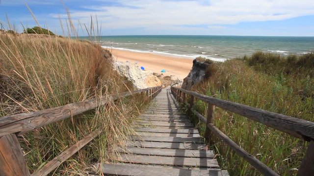 Stairway to the beach Cuesta Maneli near town Matalascanas,  Andalusia, Spain