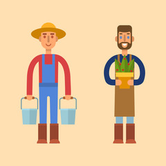 Farmer character man agriculture person profession rural gardener worker people vector illustration.