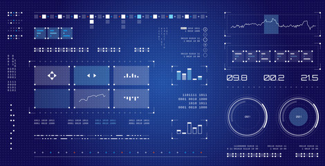 Futuristic user interface. Spaceship screen elements set. Infographic display. Dark color graphic touch screen.