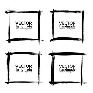 Square frames of thin textured strokes made with a fine brush isolated on a white background