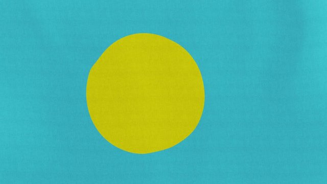 Loopable: Flag of Palau...Palauan official flag gently waving in the wind. Highly detailed fabric texture for 4K resolution. 15 seconds loop.