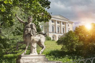 Bridge of the Centaurs and Pavlovsk Palace, 18 century,  in Pavlovsk park, St. Petersburg, Russia