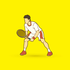 Tennis player action , Man play tennis graphic vector.