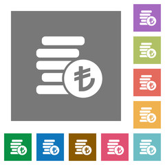 Turkish Lira coins square flat icons