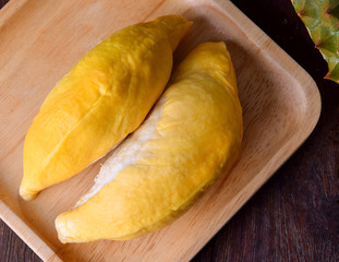 Durian on a wooden tray