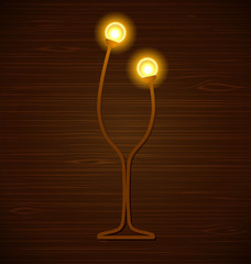 Vector abstract wine glass with lamps on a wooden background