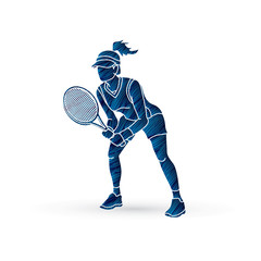 Tennis player action , Woman play tennis designed using blue grunge brush graphic vector.