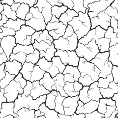 Seamless realistic pattern. Imitation print of dry soil of desert. Black crack on white background.