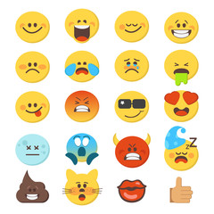 Cartoon emoji premium collection. Set of emoticons with different mood. Flat style vector icons isolated on white background. Creative trendy illustration.