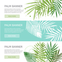 Palm leaves banner template. Creative trendy banners with place for your text. Vector concept illustration. Horizontal banners set.