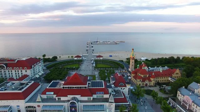 Bird-eye view of Sopot town in evening