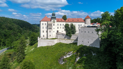 Fototapeta na wymiar Historic castle Pieskowa Skala near Krakow in Poland. Aerial view.
