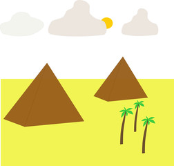 Egypt, pyramids and palm trees.