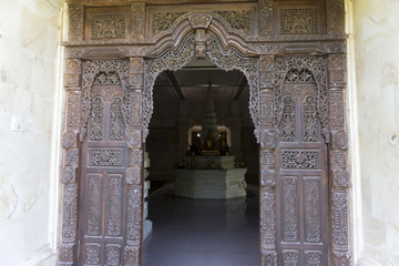 BALI, INDONESIA , CIRCA APRIL 2016. traditional temple Lempuyang on Agung mount background - Bali island symbol. Culture and architecture of Asian people, Indonesian and Balinese landscapes