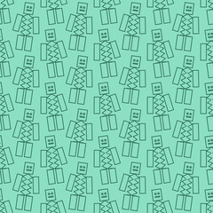 Seamless background, stylized robots, line art, vector
