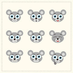 Fototapeta premium Set funny face mouse different emotion. Collection emoticons of cartoon mouse isolated.