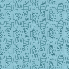 Seamless background, stylized robots, line art, vector