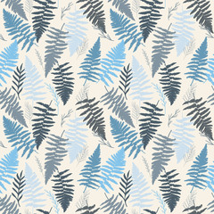 Floral vector seamless pattern with hand drawn wild fern leaves.