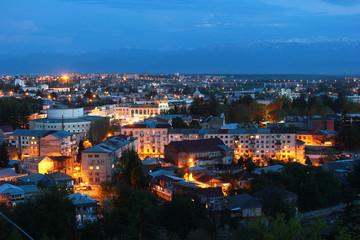 Fototapeta premium Panorama of Kutaisi, Georgia - view from the Bagrati Cathedral at night