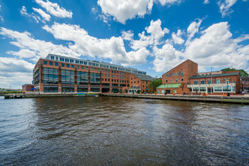 Buildings along the waterfront in Fells Point, Baltimore, Maryland.