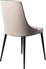 Designer gray dining chair on black metal legs. Modern soft chair isolated on white background.