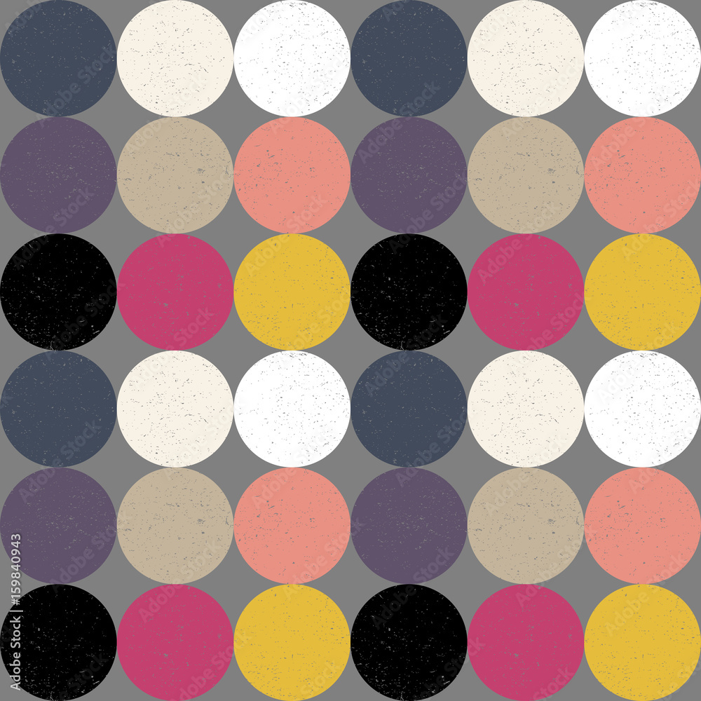 Poster Modern vector seamless pattern with  abstract geometric circles and ovals and chestnut tree leaves.