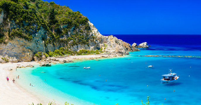 Turquoise beautiful beaches  of Lefkada island, Agios Nikitas village .Greece
