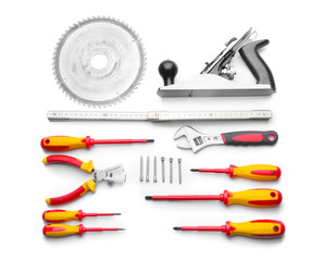 Set of carpenter's tools on white background