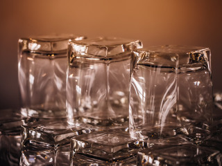 Empty whiskey glasses in restaurant. Background and soft focus.