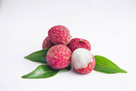 Lychees on white back