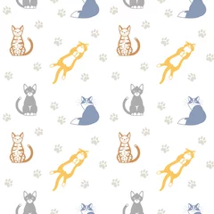 Behang Katten Mooi naadloos patroon met katten.