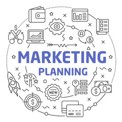 Linear illustration for presentations in the round marketing planning