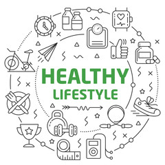 Linear illustration for presentations in the round healthy lifestyle