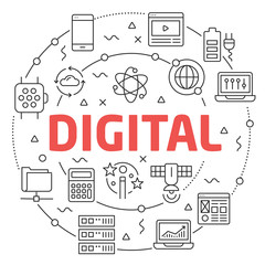 Linear illustration for presentations in the round digital