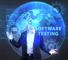 The concept of business, technology, the Internet and the network. A young entrepreneur working on a virtual screen of the future and sees the inscription: Software testing