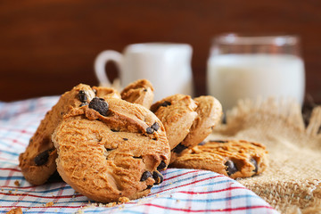 traditional chocolate chips cookies and milk