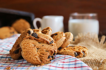 traditional chocolate chips cookies and milk