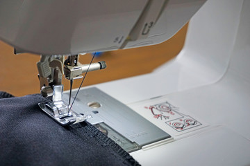 Sewing trousers process on a sewing machine
