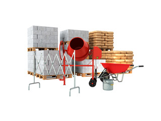 Building materials 3d render on a white background no shadow