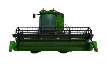 Combine harvester green 3d render on write background no shadow