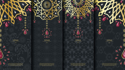 Islamic pattern element concept template with ruby vintage dark background and logo vector design