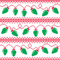 
Christmas tree lights seamless pattern, ugly Christmas sweater style