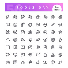 Fools Day Line Icons Set