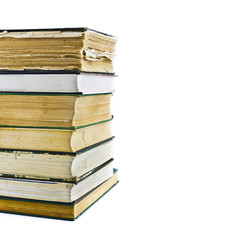 Pile of old books isolated on white