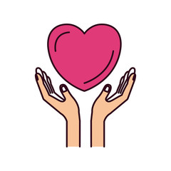 silhouette color sections hands with floating heart charity symbol vector illustration