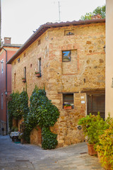 Fototapeta na wymiar Porch in small town in Italy in sunny day, Umbria