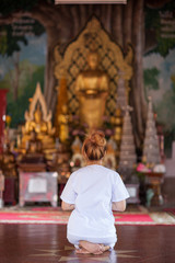 Buddhist Nuns meditation on the temple of thailand