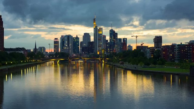 Zoom out timelapse of sunset in Frankfurt am main