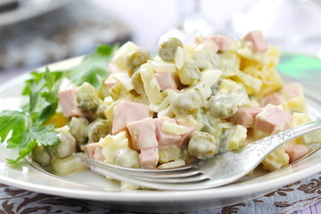 Russian traditional salad Olivier